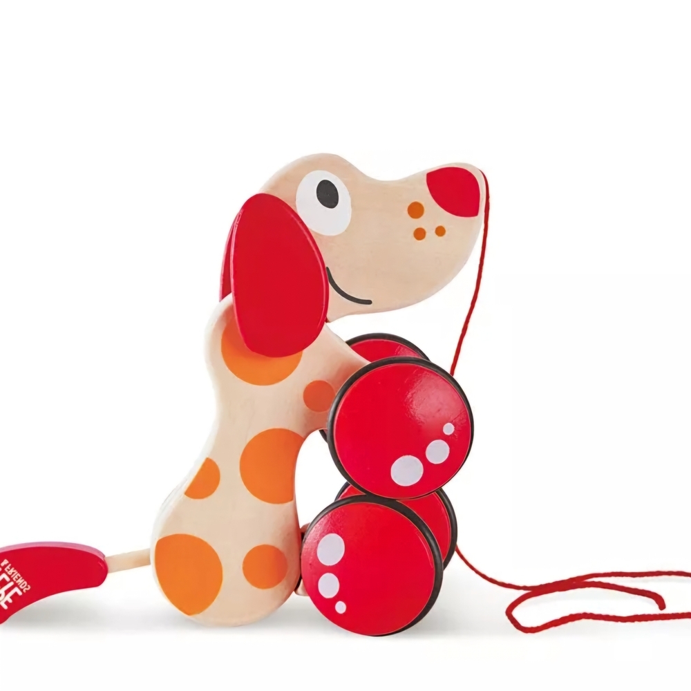 Pepe The Puppy Classic Wooden Pull-Along Dog Toy - Red and Orange